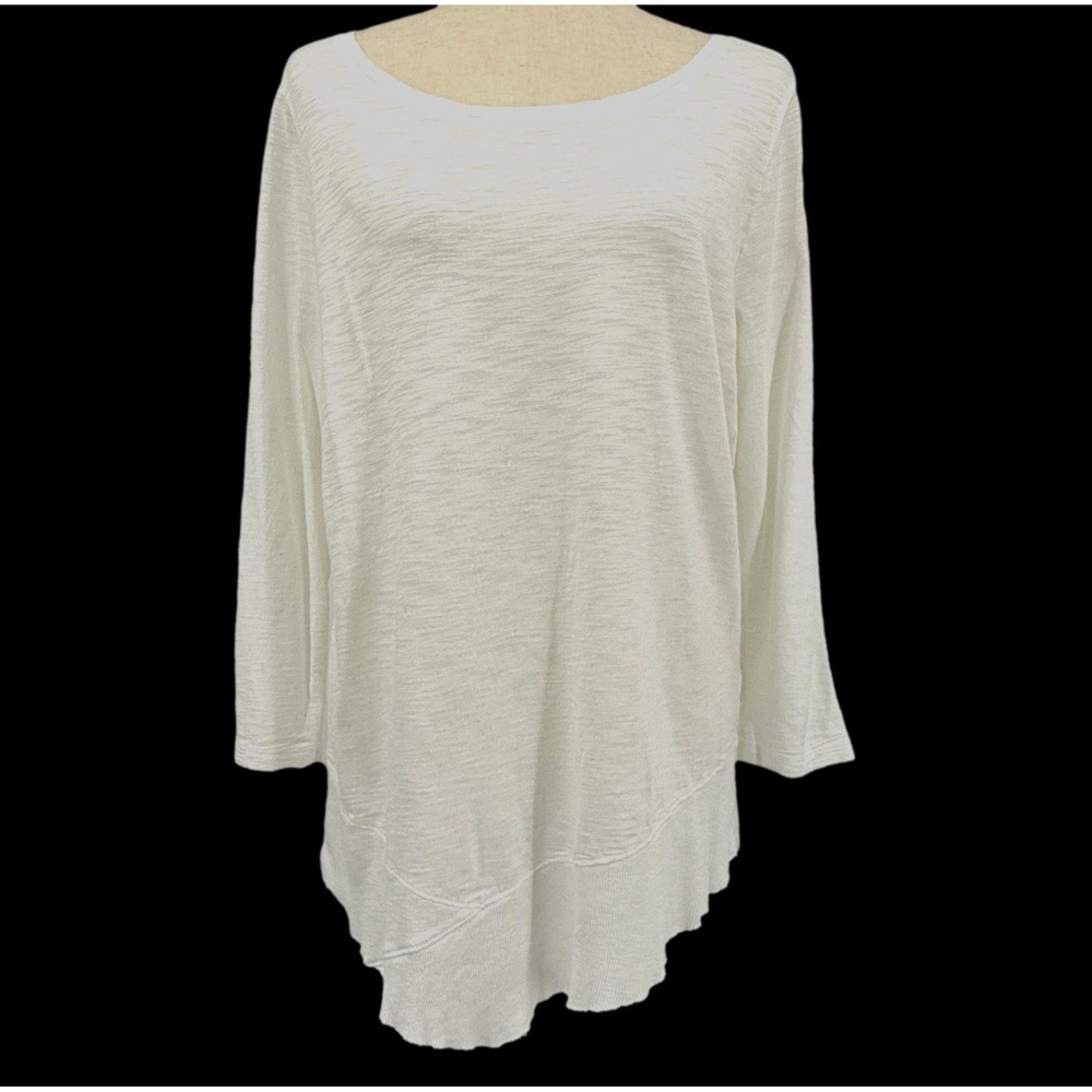 Lilla P Womens Top White XL Cotton Basic Minimalist Modern Asymmetrical Softcore